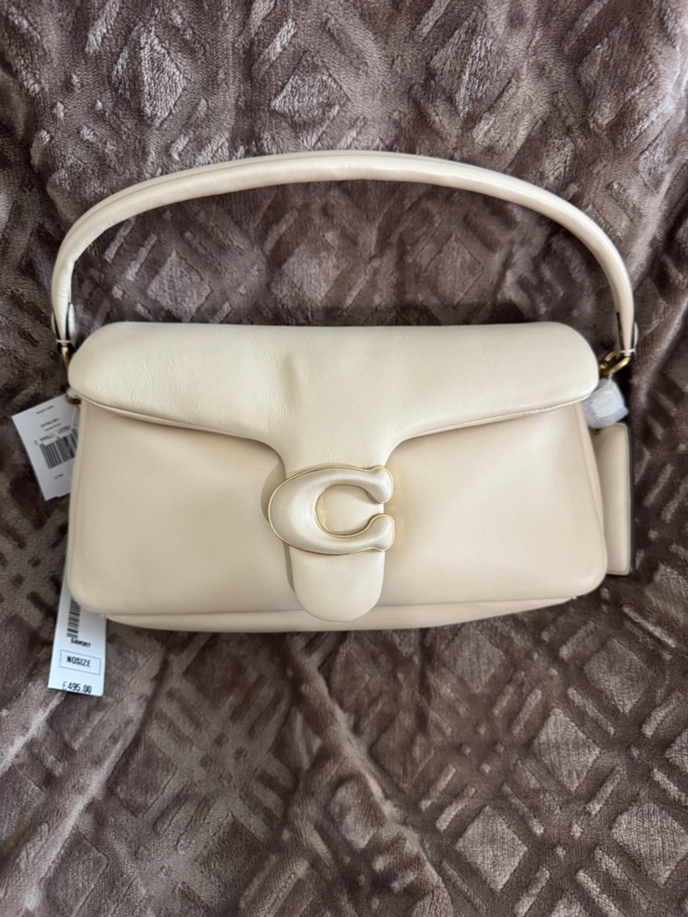 Coach Pillow Tabby Cream Leather Shoulder Bag with Signature C Clasp